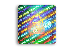 hologramme adhesif carre vert bleu cadenas milieu